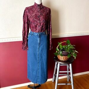 Vintage Riders Casuals Blue Denim Maxi Skirt 14 High Rise Cotton Pencil Western